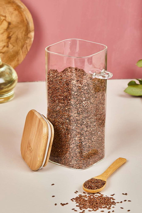 Hermia Set de Frascos de Vidrio con Tapa y Cuchara de Bambú 18 x 8 cm 3 Piezas